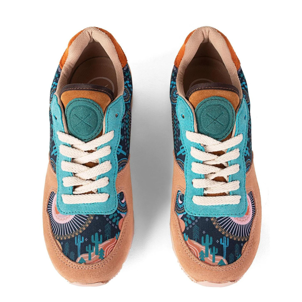Inkkas Socorro Tan Teal Floral Desert Sneaker Jogger Shoes Size 8